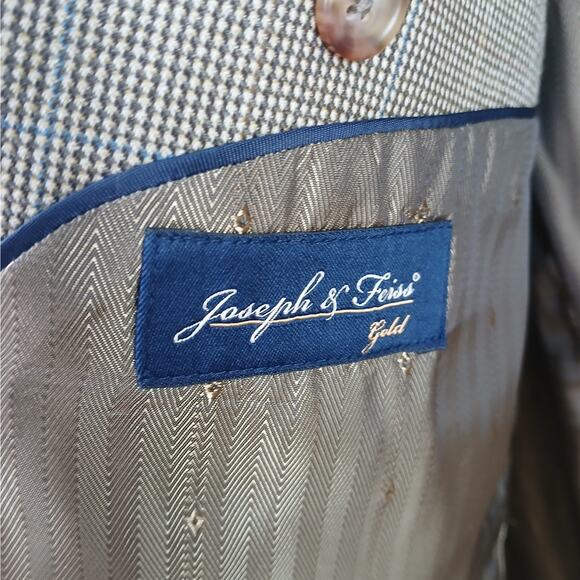 Joseph & Feiss Gold SZ 50R 100% Wool Multi-Color Houndstooth Blazer Suit Jacket - Picture 5 of 9